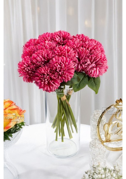 Yapay Çiçek Top Krizantem 7li Mini Kartopu Demeti 30 cm Fuşya