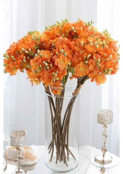 Lüx Garnitürlü Yasemin Çiçeği Buketi 4 Dallı 40 cm Turuncu
