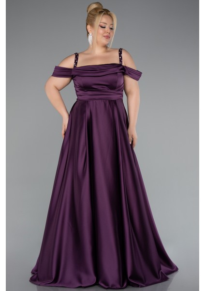 Askılı Uzun Saten Büyük Beden Abiye ABU4207