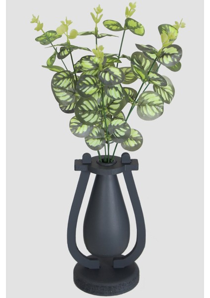 Dekoratif Mini Vazoda Yapay Okaliptus Bitkisi 40 cm Desenli Koyu Yeşil