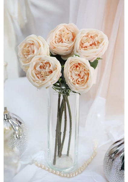 Yapay Lüx Islak Şakayık Somon-Krem Renkli Demet 45 cm Uzun Ömürlü