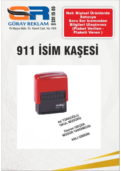 911 Kişiye Özel Isim Makam ve Ünvan Kaşesi fiyatları