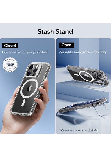iPhone 15 Pro Halolock Magsafe Classic Hybrid Şeffaf Gri Standlı Kılıf modelleri