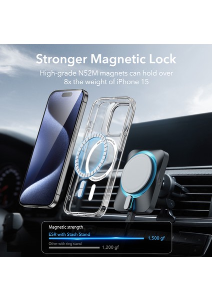 iPhone 15 Pro Halolock Magsafe Classic Hybrid Şeffaf Gri Standlı Kılıf