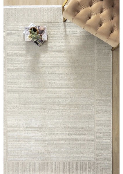 Modern Dokuma Halı Bordürlü Krem Halı Yıkanabilir Oturma Odası Halısı Salon Halısı Mutfak