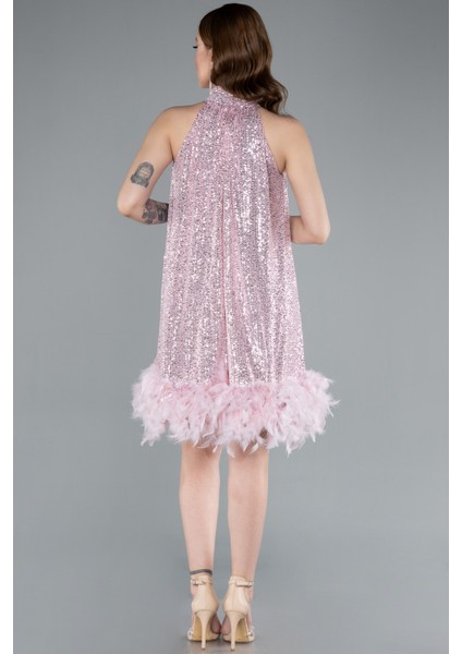 Halter Yaka Eteği Otrişli Kısa Pul Payet Abiye ABK2348 fiyatları