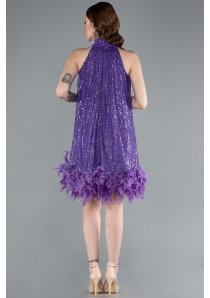 Halter Yaka Eteği Otrişli Kısa Pul Payet Abiye ABK2348 fiyatları