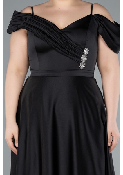 Omuz Dekolteli Uzun Saten Büyük Beden Abiye ABU4869 modelleri