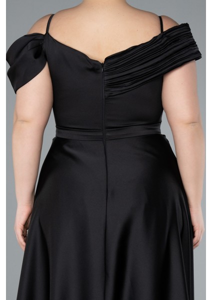 Omuz Dekolteli Uzun Saten Büyük Beden Abiye ABU4869 fırsatları