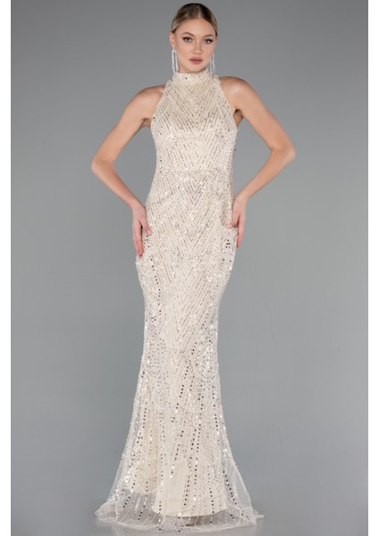 Halter Yaka Boncuklu Uzun Balık Abiye ABU4791