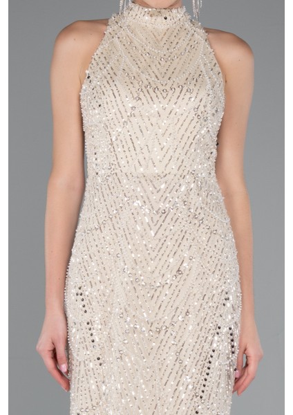 Halter Yaka Boncuklu Uzun Balık Abiye ABU4791 modelleri