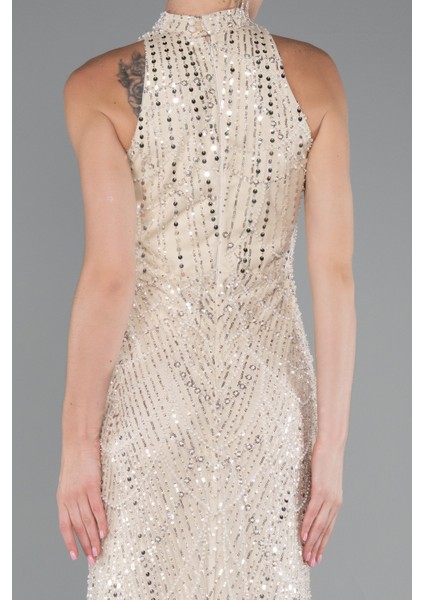 Halter Yaka Boncuklu Uzun Balık Abiye ABU4791 fırsatları