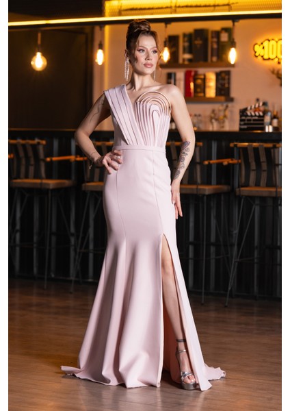 Tek Omuz Bacak Dekolteli Uzun Abiye ABU4793