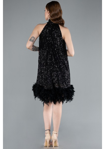 Halter Yaka Eteği Otrişli Kısa Pul Payet Abiye ABK2348 fiyatları