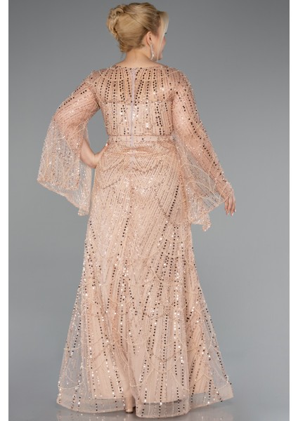 Uzun Kol V Yaka Taşlı Büyük Beden Abiye ABU4822 fiyatları