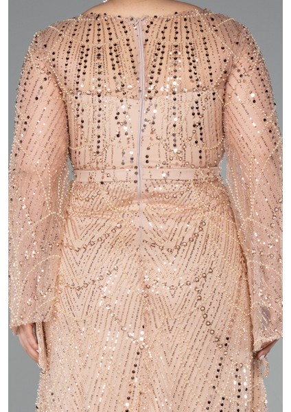 Uzun Kol V Yaka Taşlı Büyük Beden Abiye ABU4822 fırsatları