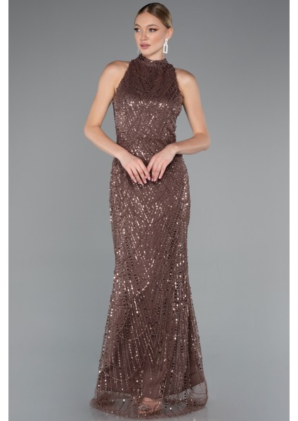 Halter Yaka Boncuklu Uzun Balık Abiye ABU4791