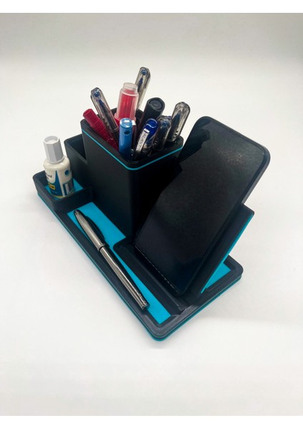 Ofis Rehberi - Telefon Standlı Organizer Set, 3D Baskı, Siyah