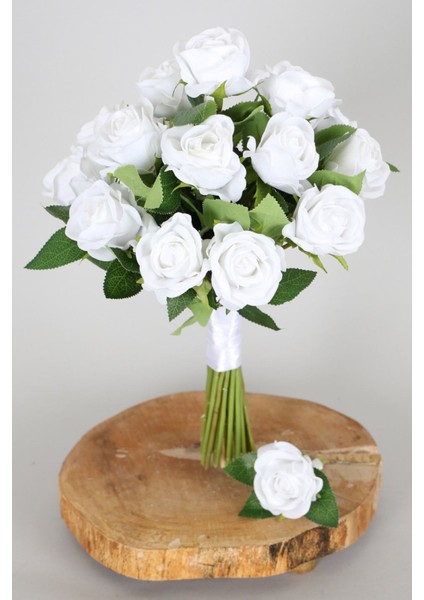 16 Kadife Güllü Gelin Buketi 2li Set Daly