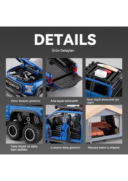 1/24 Raptor Rv Off-Road Alaşımlı Araba Modeli Çıkarılabilir Izleme Kabini Oyuncak (Yurt Dışından) modelleri