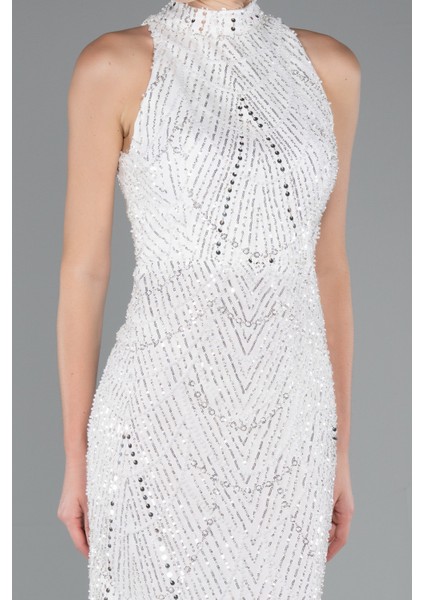 Halter Yaka Boncuklu Uzun Balık Abiye ABU4791 modelleri