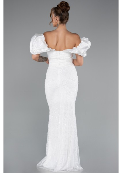 Kısa Kol Boncuklu Uzun Taşlı Balık Abiye ABU4509 fiyatları