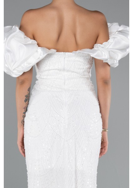 Kısa Kol Boncuklu Uzun Taşlı Balık Abiye ABU4509 fırsatları