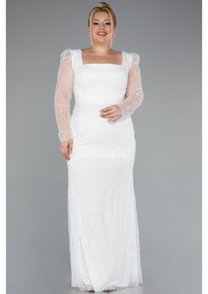 Taşlı Uzun Kol Saten Kuyruklu Büyük Beden Abiye ABU4761 fiyatları