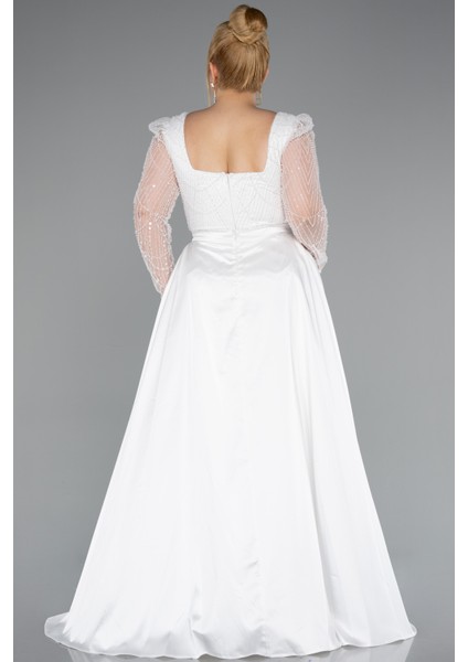 Taşlı Uzun Kol Saten Kuyruklu Büyük Beden Abiye ABU4761 modelleri