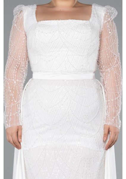 Taşlı Uzun Kol Saten Kuyruklu Büyük Beden Abiye ABU4761 fırsatları