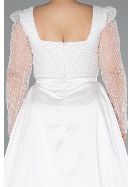 Taşlı Uzun Kol Saten Kuyruklu Büyük Beden Abiye ABU4761 indirimleri