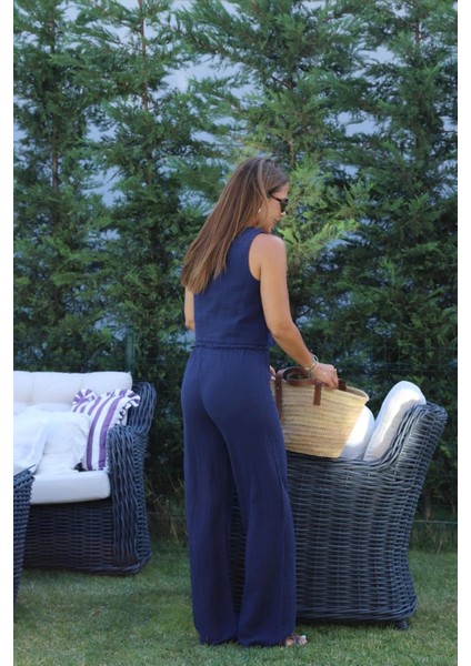 Lacivert Müslin Pantolon Bluz Takım fırsatları