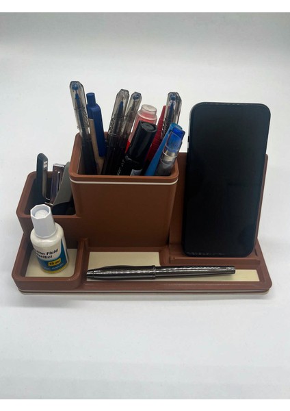 Ofis Rehberi - Telefon Standlı Organizer Set, 3D Baskı, Kahverengi fiyatları