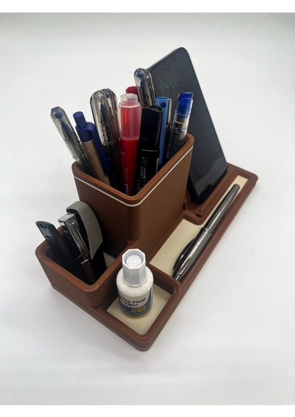 Ofis Rehberi - Telefon Standlı Organizer Set, 3D Baskı, Kahverengi modelleri