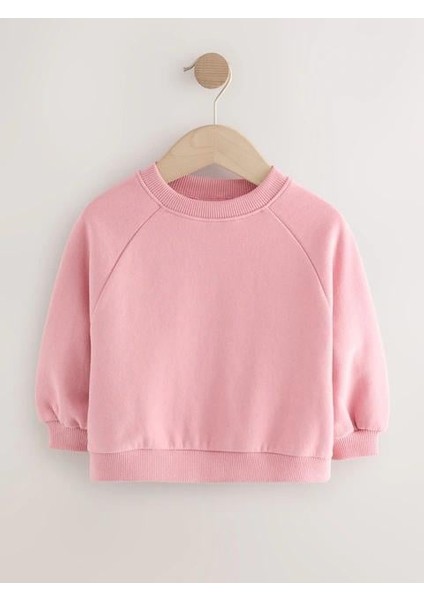 Kız Çocuk Pamuklu Pembe Sweatshirt ve Çizgili Geniş Paça Eşofman Alt-Üst Takım fiyatları