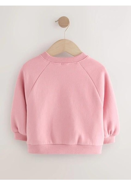 Kız Çocuk Pamuklu Pembe Sweatshirt ve Çizgili Geniş Paça Eşofman Alt-Üst Takım modelleri