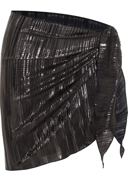 Piliseli Siyah Parlak Pareo