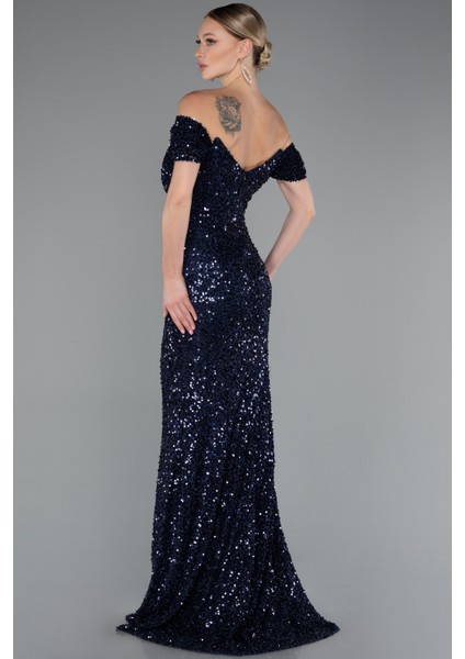 Kayık Yaka Uzun Pullu Balık Abiye Elbise ABU4906 fiyatları