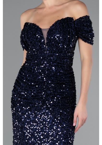 Kayık Yaka Uzun Pullu Balık Abiye Elbise ABU4906 modelleri