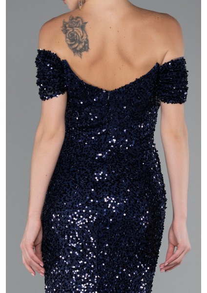 Kayık Yaka Uzun Pullu Balık Abiye Elbise ABU4906 fırsatları