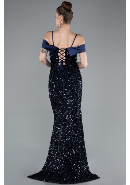 Kayık Yaka Bacak Dekolteli Uzun Pullu Abiye Elbise ABU4929 fiyatları