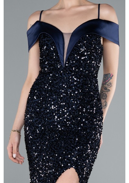 Kayık Yaka Bacak Dekolteli Uzun Pullu Abiye Elbise ABU4929 modelleri