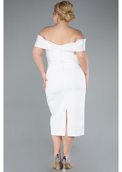 Kayık Yaka Midi Büyük Beden Davet Elbisesi ABK2321 fiyatları