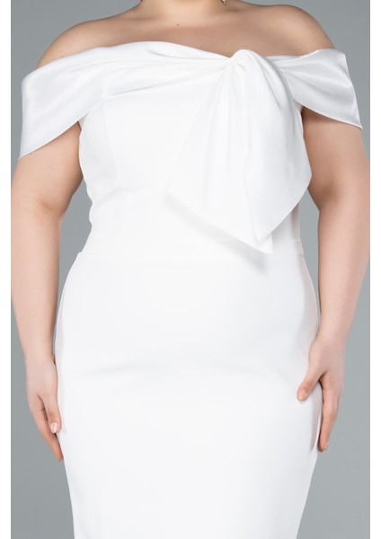 Kayık Yaka Midi Büyük Beden Davet Elbisesi ABK2321 modelleri