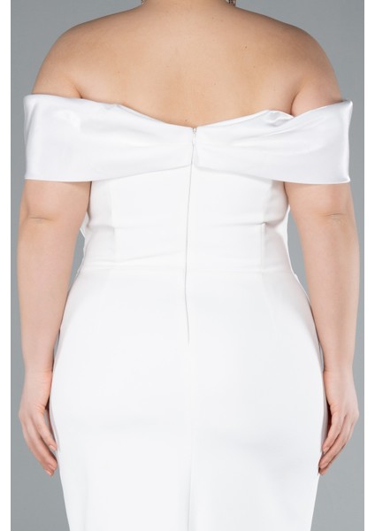 Kayık Yaka Midi Büyük Beden Davet Elbisesi ABK2321 fırsatları