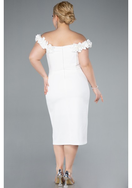 Kayık Yaka Midi Büyük Beden Davet Elbisesi ABK2318 fiyatları