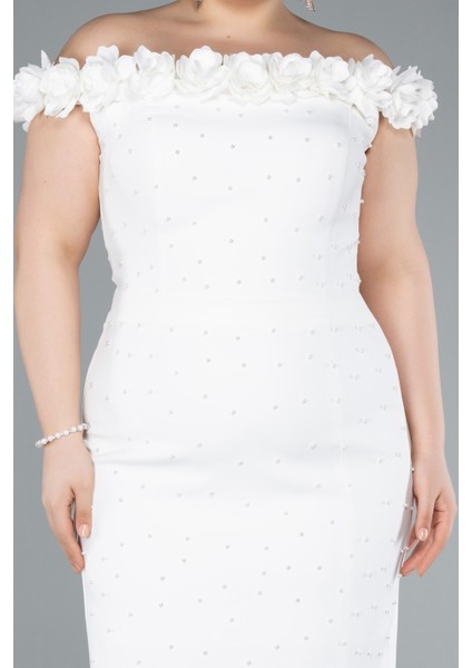 Kayık Yaka Midi Büyük Beden Davet Elbisesi ABK2318 modelleri