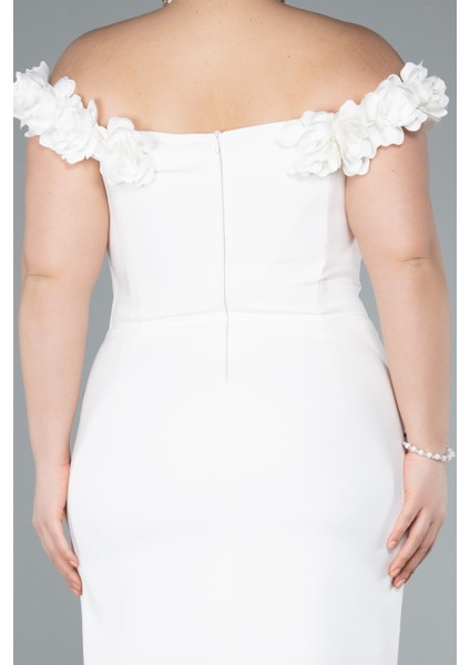 Kayık Yaka Midi Büyük Beden Davet Elbisesi ABK2318 fırsatları