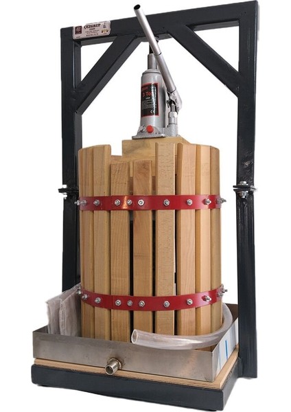 20 Litre Ahşap Üzüm Sıkma Presi (304 Paslanmaz Kare Krom Çelik Tepsi)