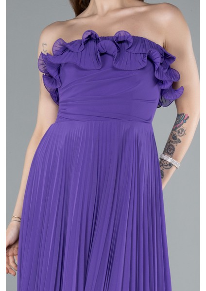 Straplez Piliseli Uzun Şifon Mezuniyet Elbisesi ABU4866 modelleri